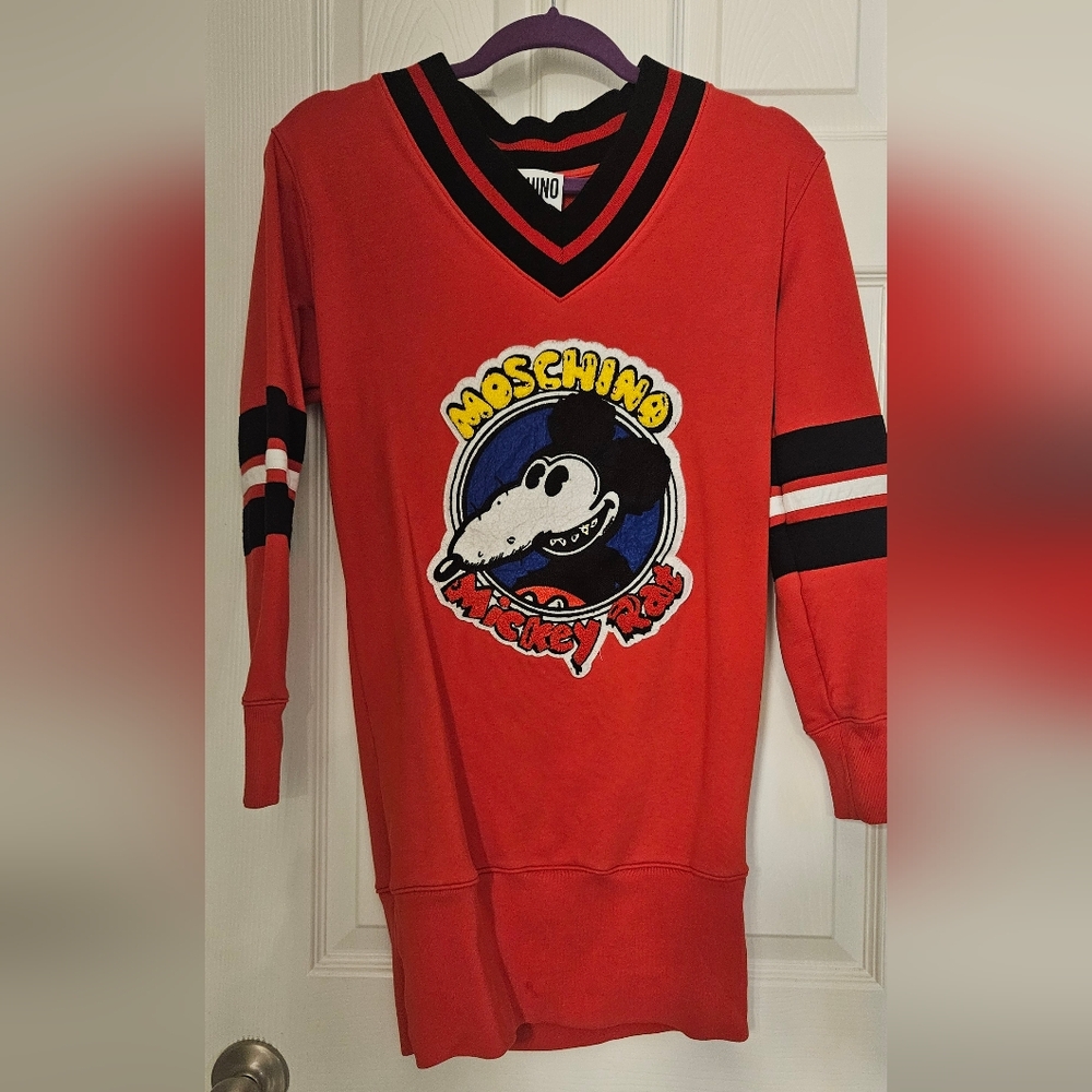 Red Moschino Mickey Mouse Sweatshirt Dress
